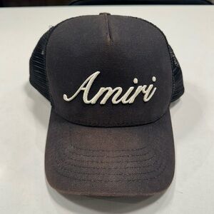AMIRI Embroidered Script Logo Trucker Snapback Hat - Black